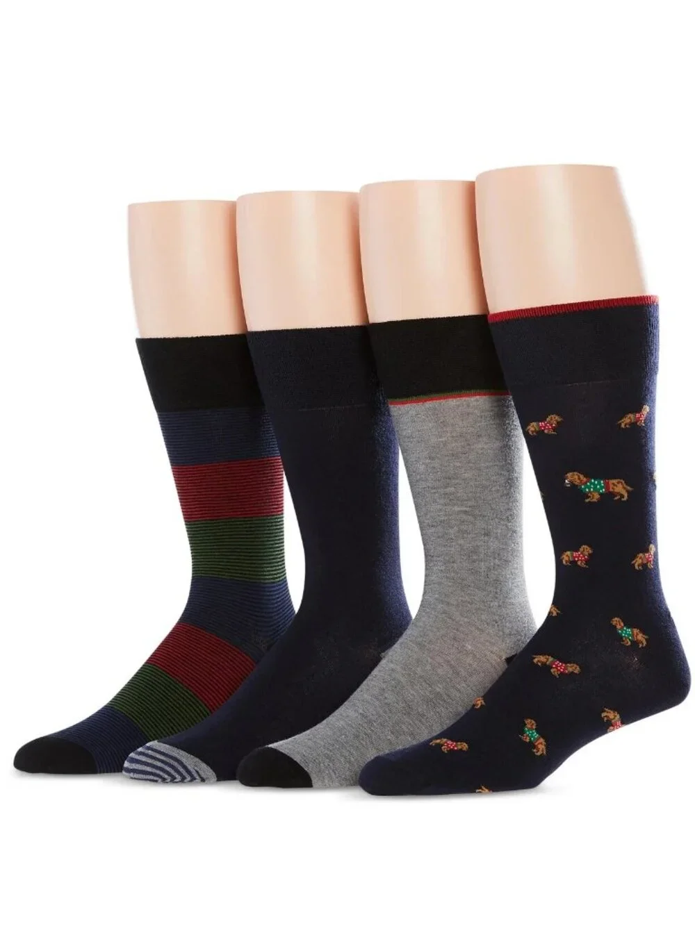 Perry Ellis Portfolio Men's 4-Pair Variety Pack Socks, Dog Multi, Shoe Size 7-12